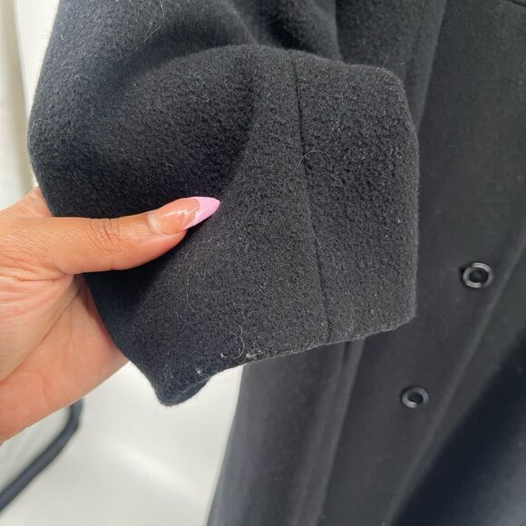 S by Searle Women’s Black Wool Cashmere Coat w/ Fox Fur Hood Trim Size 6 - Picture 8 of 17